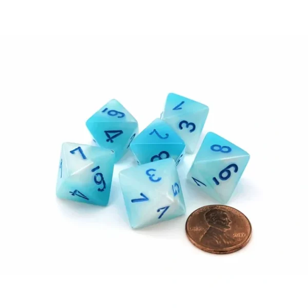 Luminary Gemini 15mm 8 Sided D8 Dice, 6 Pieces - Pearl Turquoise-White with Blue - Your Source for Gaming Essentials Clearance