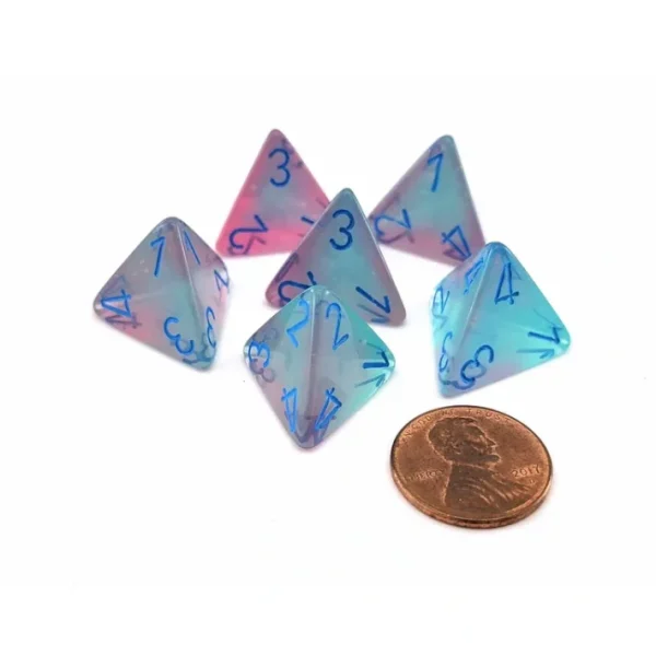 Luminary Gemini 18mm 4 Sided D4 Dice, 6 Pieces - Gel Green-Pink with Blue - Your Source for Gaming Essentials Outlet