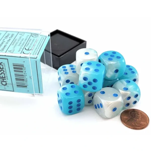 Luminary Gemini 16mm D6 Dice Block (12 Dice) - Pearl Turquoise-White with Blue - Your Source for Gaming Essentials Best