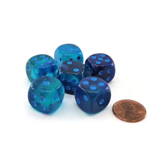 Luminary Gemini 16mm D6 Dice, 6 Pieces - Blue-Blue with Light Blue Numbers - Your Source for Gaming Essentials New