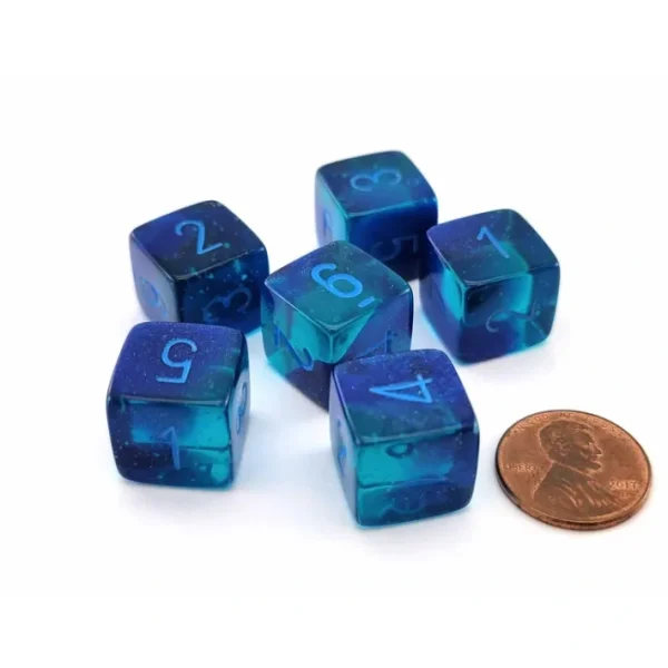Luminary Gemini 15mm D6 Dice, 6 Pieces - Blue-Blue with Light Blue Numbers - Your Source for Gaming Essentials Fashion