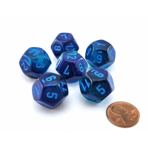 Luminary Gemini 18mm D12 Dice, 6 Pieces - Blue-Blue with Light Blue Numbers - Your Source for Gaming Essentials Discount