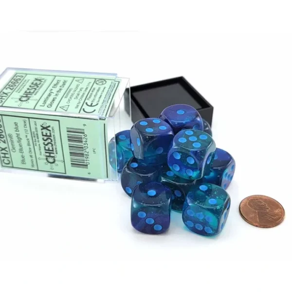 Luminary Gemini 16mm D6 Dice Block (12 Dice) - Blue-Blue with Light Blue Numbers - Your Source for Gaming Essentials Discount