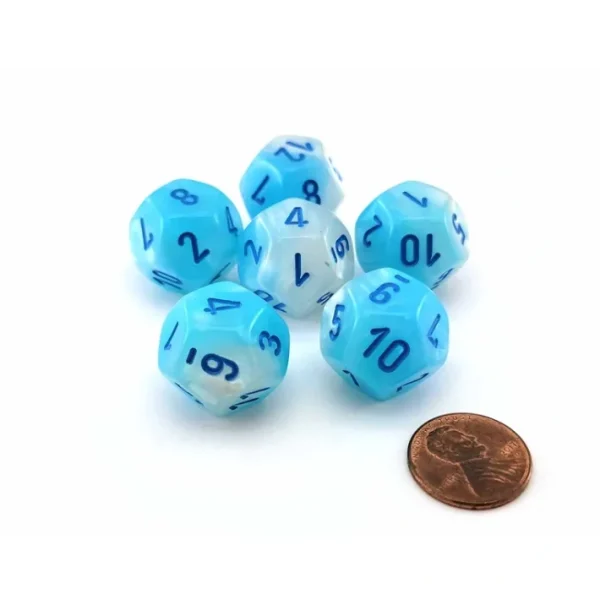 Luminary Gemini 18mm D12 Dice, 6 Pieces - Pearl Turquoise-White with Blue - Your Source for Gaming Essentials Clearance