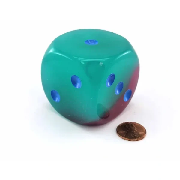 Luminary Gemini 50mm Huge Large D6 Dice, 1 Piece - Gel Green-Pink with Blue Pips - Your Source for Gaming Essentials Fashion