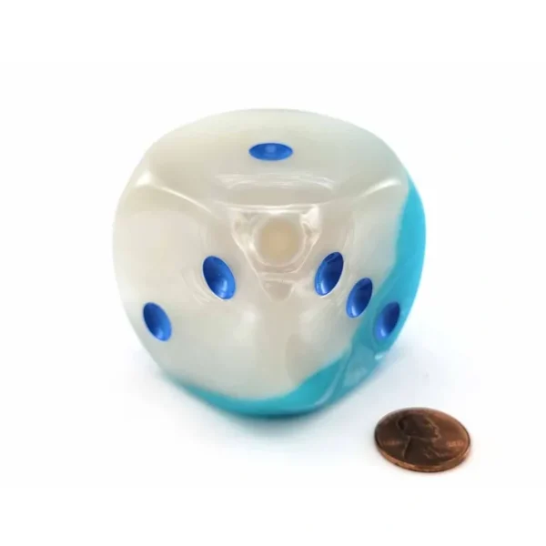 Luminary Gemini 50mm Large D6 Dice, 1 Piece - Pearl Turquoise-White with Blue - Your Source for Gaming Essentials Clearance
