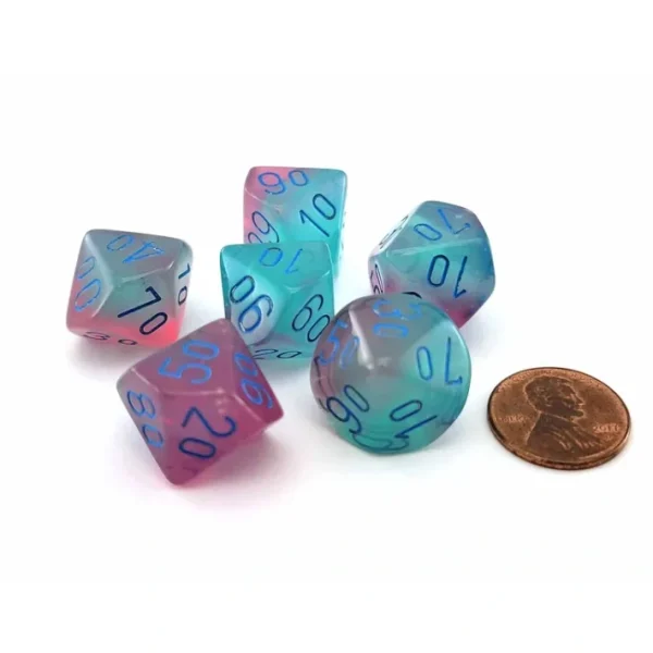 Luminary Gemini 16mm Tens D10 Dice, 6 Pieces - Gel Green-Pink with Blue - Your Source for Gaming Essentials Clearance
