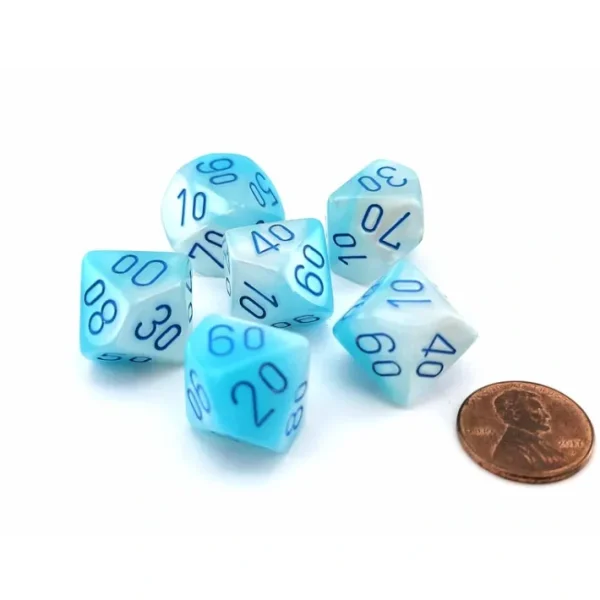Luminary Gemini 16mm Tens D10, 6 Pieces - Pearl Turquoise-White with Blue - Your Source for Gaming Essentials Online