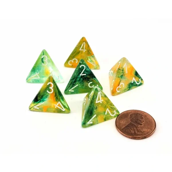 Luminary Nebula 18mm D4 Chessex Dice, 6 Pieces - Spring with White Numbers - Your Source for Gaming Essentials Clearance