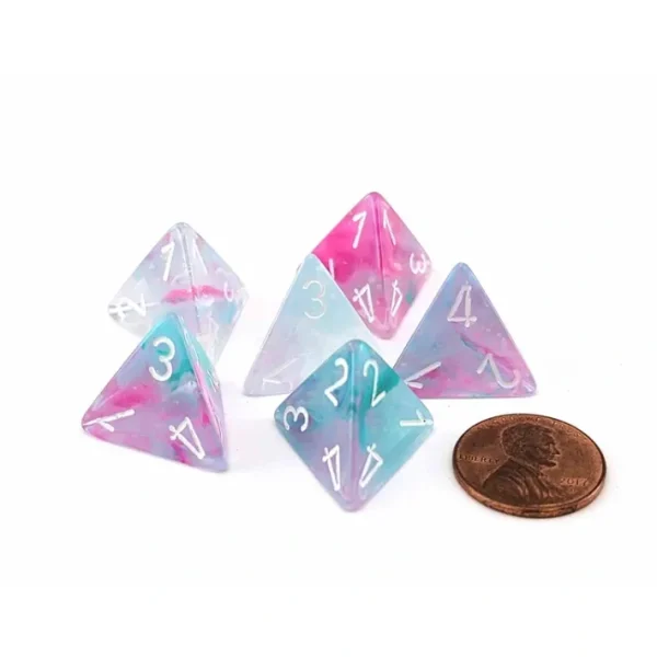 Luminary Nebula 18mm D4 Chessex Dice, 6 Pieces - Wisteria with White Numbers - Your Source for Gaming Essentials New
