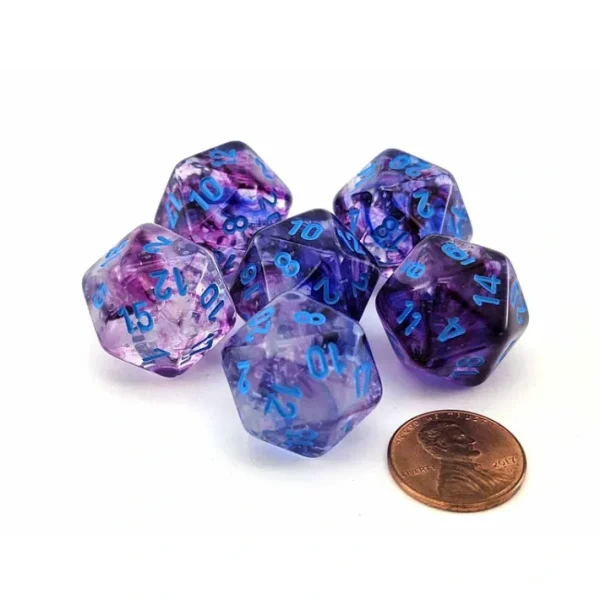 Luminary Nebula 20mm D20 Chessex Dice, 6 Pieces - Nocturnal with Blue Numbers - Your Source for Gaming Essentials Hot