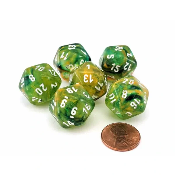 Luminary Nebula 20mm D20 Chessex Dice, 6 Pieces - Spring with White Numbers - Your Source for Gaming Essentials Sale