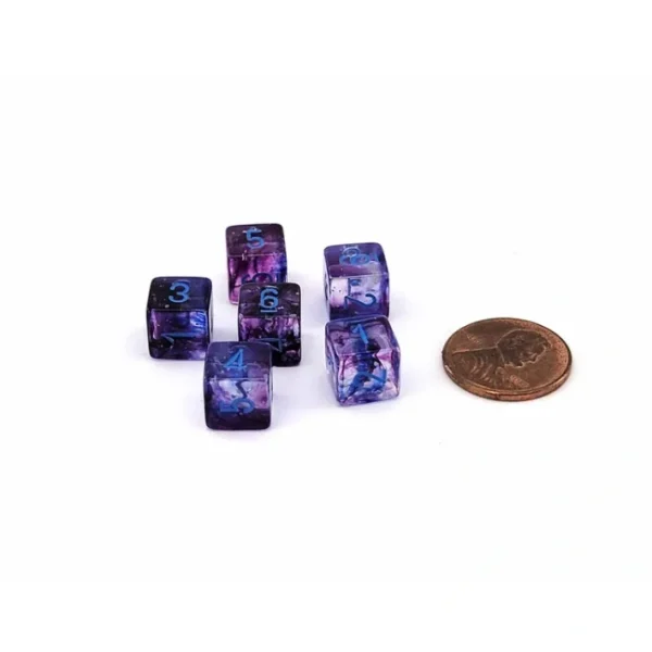 Luminary Nebula 9mm Mini 6 Sided D6 Dice, 6 Pieces - Nocturnal with Blue Numbers - Your Source for Gaming Essentials Hot