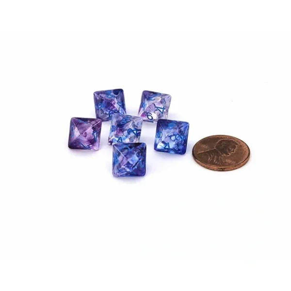 Luminary Nebula 9mm Mini 8 Sided D8 Dice, 6 Pieces - Nocturnal with Blue Numbers - Your Source for Gaming Essentials Online