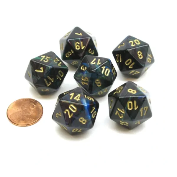 Lustrous 20 Sided D20 Chessex Dice, 6 Pieces - Shadow with Gold Numbers - Your Source for Gaming Essentials Sale