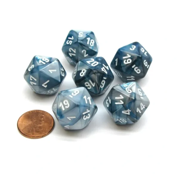Lustrous 20 Sided D20 Chessex Dice, 6 Pieces - Slate with White Numbers - Your Source for Gaming Essentials Cheap