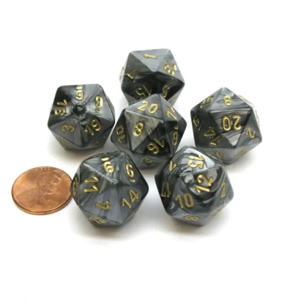 Lustrous 20 Sided D20 Chessex Dice, 6 Pieces - Black with Gold Numbers - Your Source for Gaming Essentials Discount