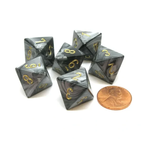 Lustrous 15mm 8 Sided D8 Chessex Dice, 6 Pieces - Black with Gold - Your Source for Gaming Essentials Best