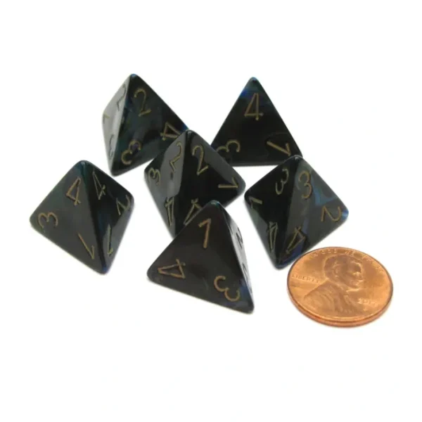 Lustrous 18mm 4 Sided D4 Chessex Dice, 6 Pieces - Shadow with Gold - Your Source for Gaming Essentials Hot