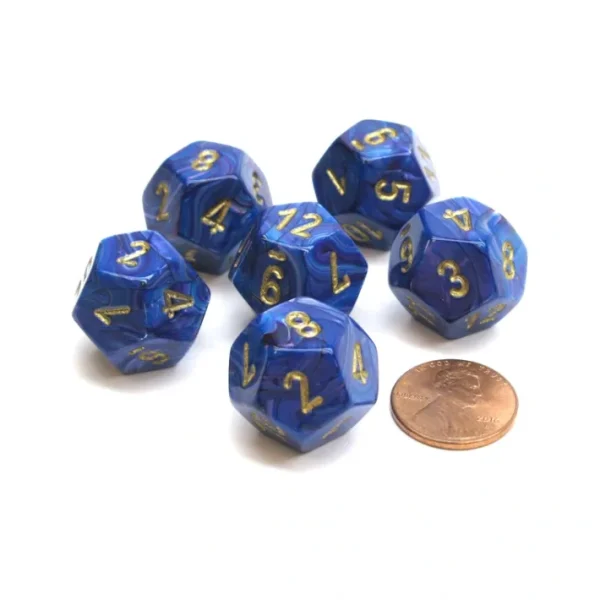 Lustrous 18mm 12 Sided D12 Chessex Dice, 6 Pieces - Purple with Gold - Your Source for Gaming Essentials Sale