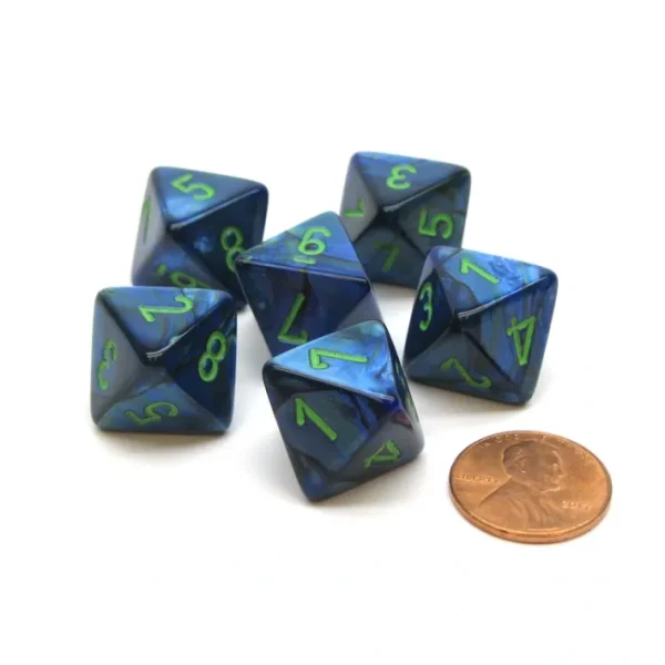 Lustrous 15mm 8 Sided D8 Chessex Dice, 6 Pieces - Dark Blue with Green - Your Source for Gaming Essentials Cheap