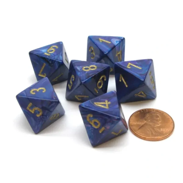 Lustrous 15mm 8 Sided D8 Chessex Dice, 6 Pieces - Purple with Gold - Your Source for Gaming Essentials Sale