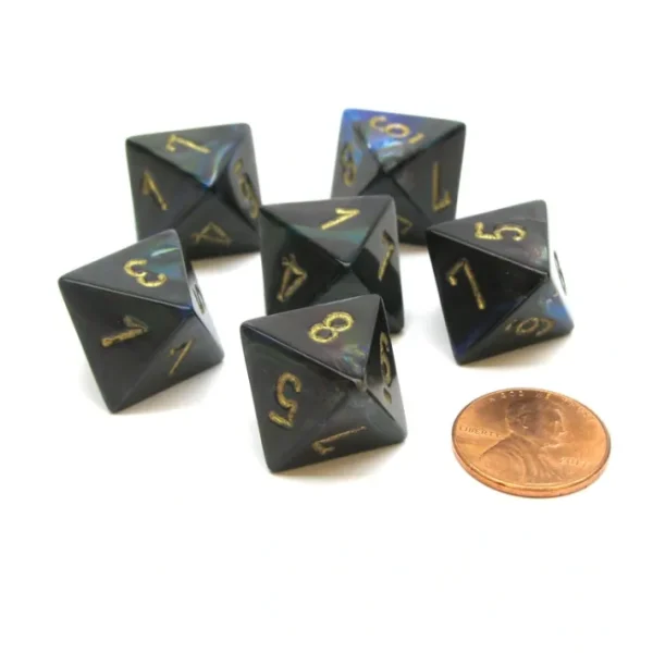 Lustrous 15mm 8 Sided D8 Chessex Dice, 6 Pieces - Shadow with Gold - Your Source for Gaming Essentials Cheap