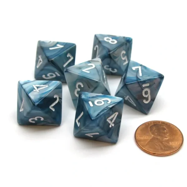 Lustrous 15mm 8 Sided D8 Chessex Dice, 6 Pieces - Slate with White - Your Source for Gaming Essentials Hot
