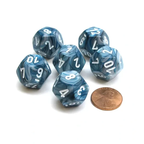 Lustrous 18mm 12 Sided D12 Chessex Dice, 6 Pieces - Slate with White - Your Source for Gaming Essentials Discount
