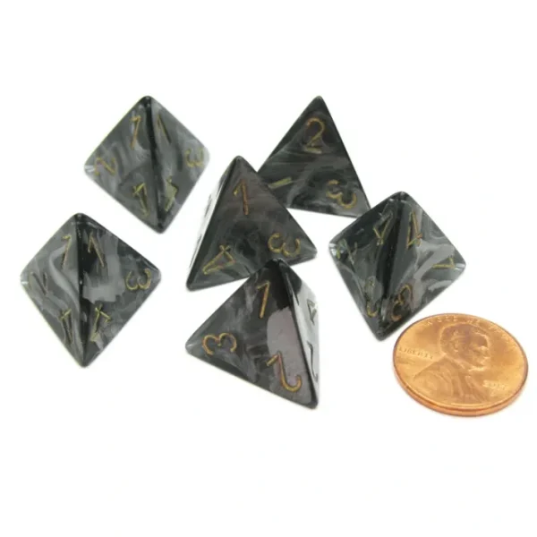 Lustrous 18mm 4 Sided D4 Chessex Dice, 6 Pieces - Black with Gold - Your Source for Gaming Essentials Fashion