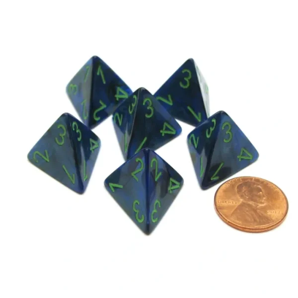 Lustrous 18mm 4 Sided D4 Chessex Dice, 6 Pieces - Dark Blue with Green - Your Source for Gaming Essentials Shop