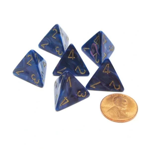 Lustrous 18mm 4 Sided D4 Chessex Dice, 6 Pieces - Purple with Gold - Your Source for Gaming Essentials Fashion