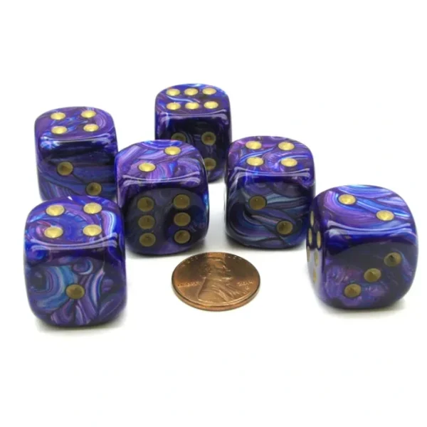 Lustrous 20mm Big D6 Chessex Dice, 6 Pieces - Purple with Gold Pips - Your Source for Gaming Essentials Hot