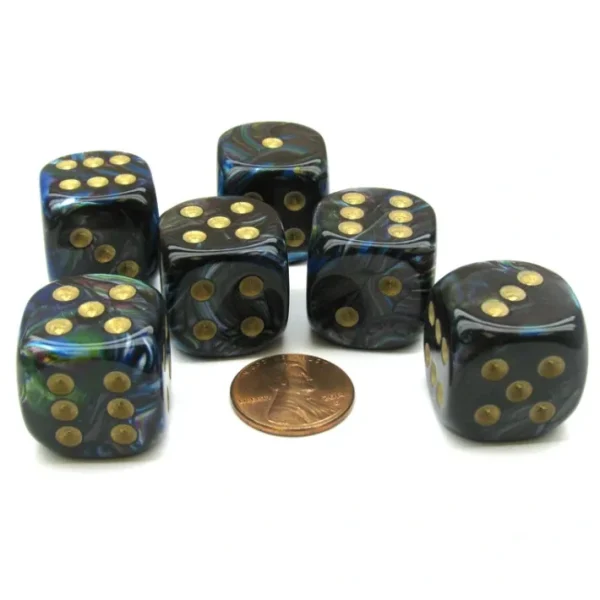 Lustrous 20mm Big D6 Chessex Dice, 6 Pieces - Shadow with Gold Pips - Your Source for Gaming Essentials Best