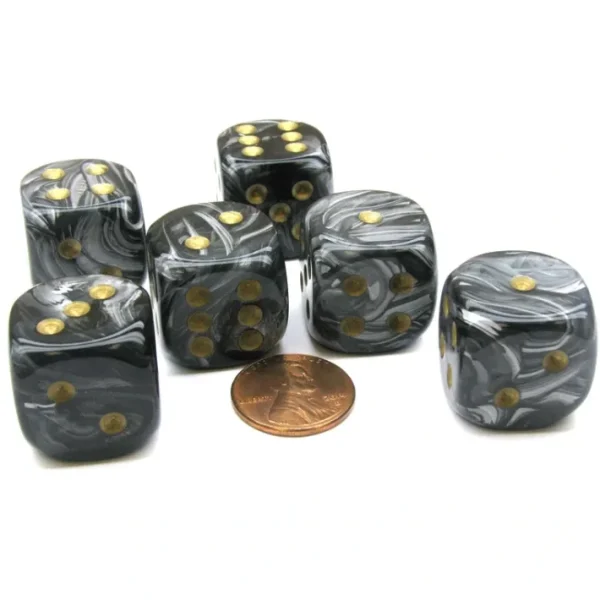 Lustrous 20mm Big D6 Chessex Dice, 6 Pieces - Black with Gold Pips - Your Source for Gaming Essentials Discount