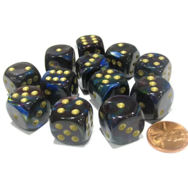 Lustrous 16mm D6 Chessex Dice Block (12 Dice) - Shadow with Gold Pips - Your Source for Gaming Essentials Discount