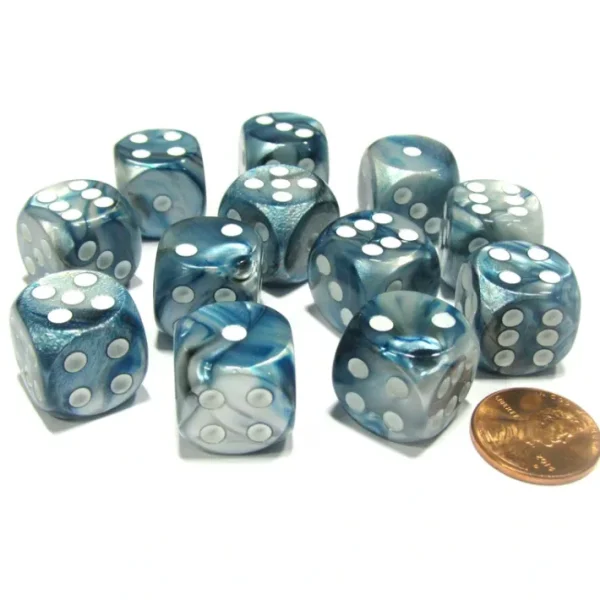 Lustrous 16mm D6 Chessex Dice Block (12 Dice) - Slate with White Pips - Your Source for Gaming Essentials Sale