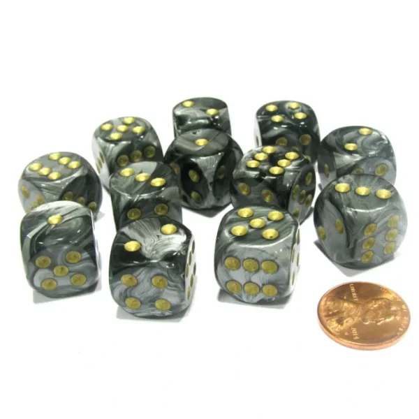 Lustrous 16mm D6 Chessex Dice Block (12 Dice) - Black with Gold Pips - Your Source for Gaming Essentials Best Sale