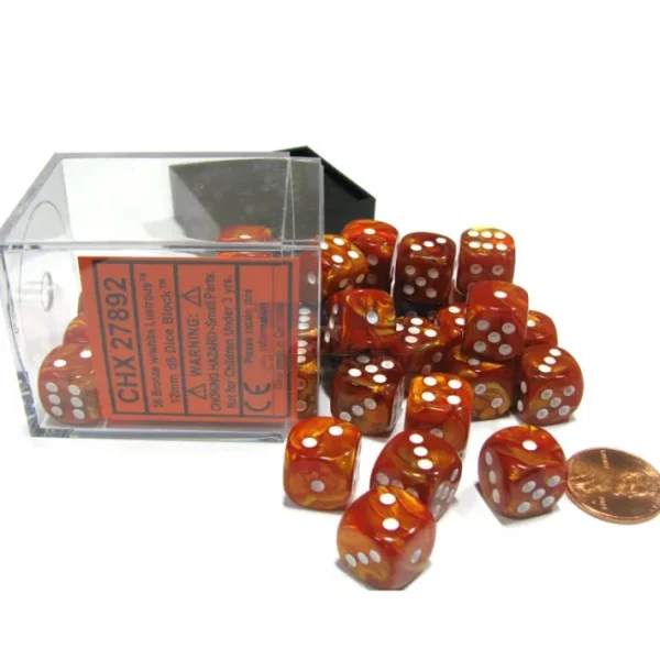 Lustrous 12mm D6 Chessex Dice Block (36 Dice) - Bronze with White Pips - Your Source for Gaming Essentials Outlet