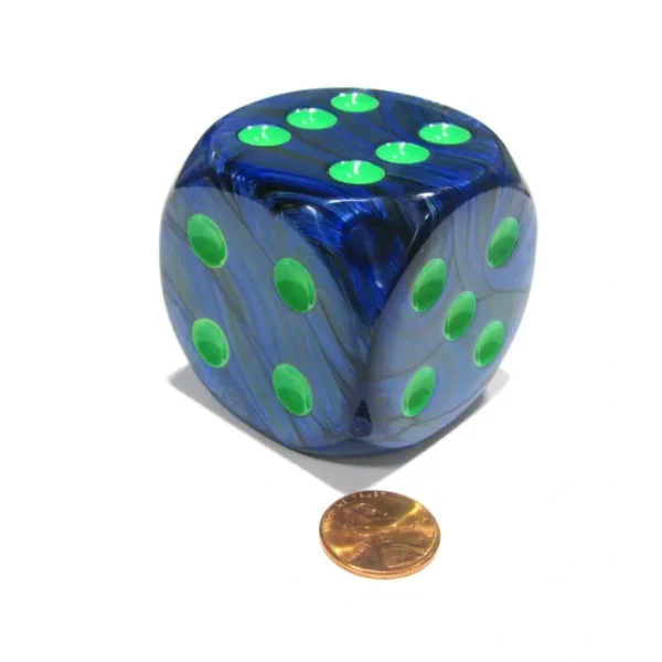 Lustrous 50mm Huge Large D6 Chessex Dice, 1 Piece - Dark Blue with Green Pips - Your Source for Gaming Essentials Store