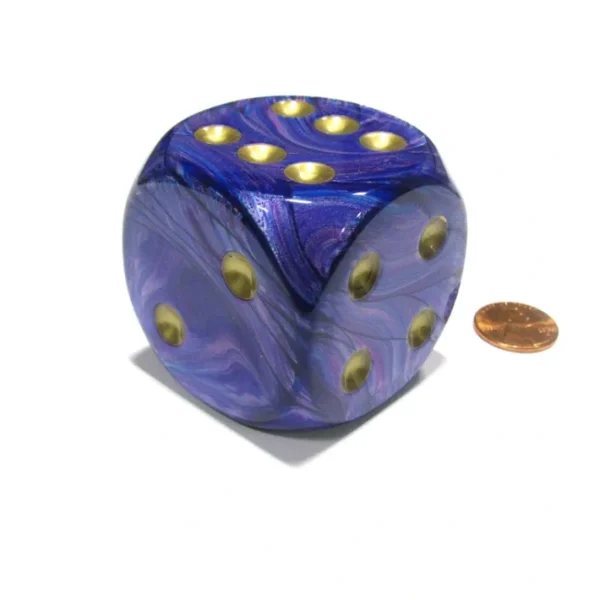 Lustrous 50mm Huge Large D6 Chessex Dice, 1 Piece - Purple with Gold Pips - Your Source for Gaming Essentials Cheap