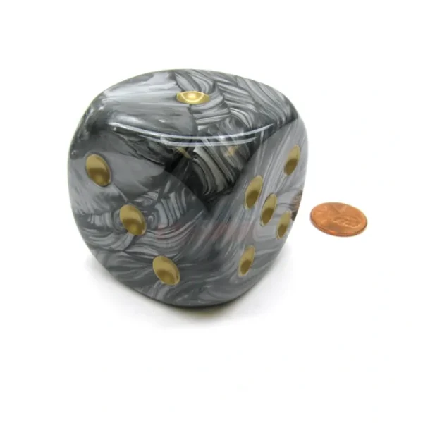 Lustrous 50mm Huge Large D6 Chessex Dice, 1 Piece - Black/Gray with Gold Pips - Your Source for Gaming Essentials Hot