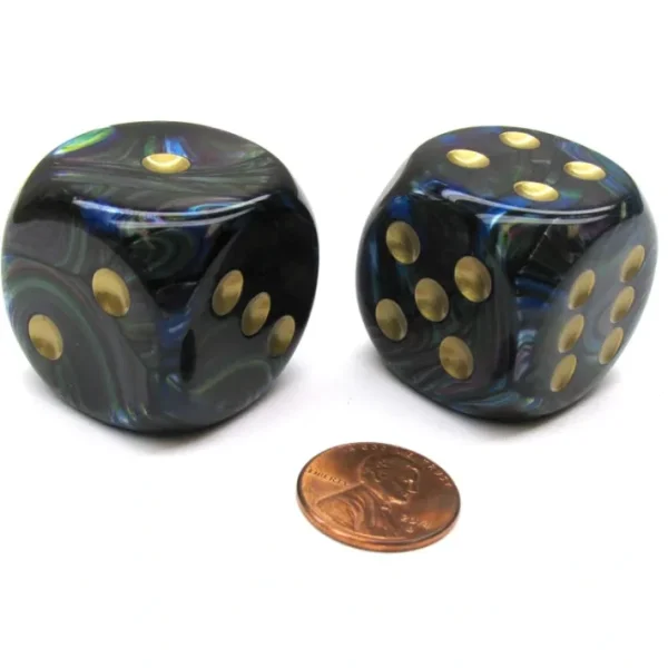 Lustrous 30mm Large D6 Chessex Dice, 2 Pieces - Shadow with Gold Pips - Your Source for Gaming Essentials Best