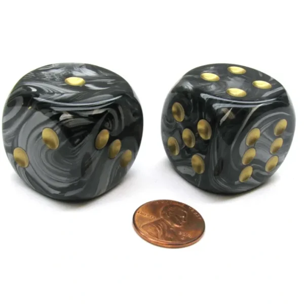 Lustrous 30mm Large D6 Chessex Dice, 2 Pieces - Black with Gold Pips - Your Source for Gaming Essentials Online