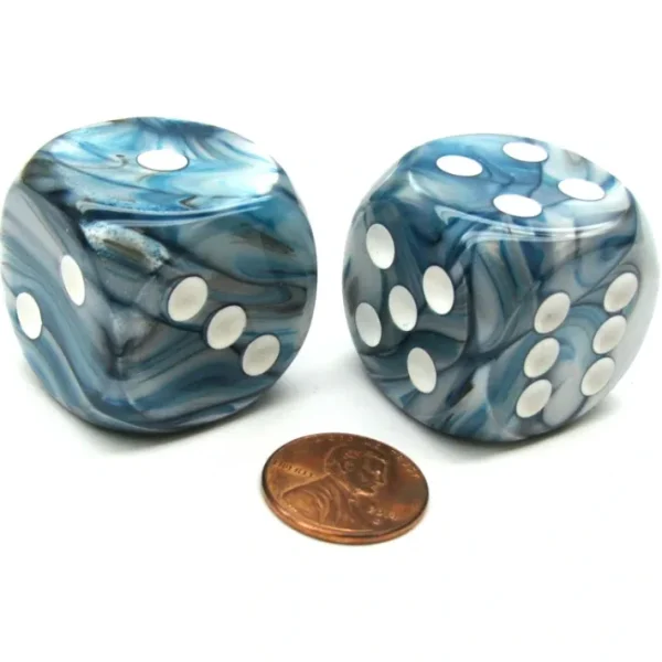 Lustrous 30mm Large D6 Chessex Dice, 2 Pieces - Slate with White Pips - Your Source for Gaming Essentials Shop