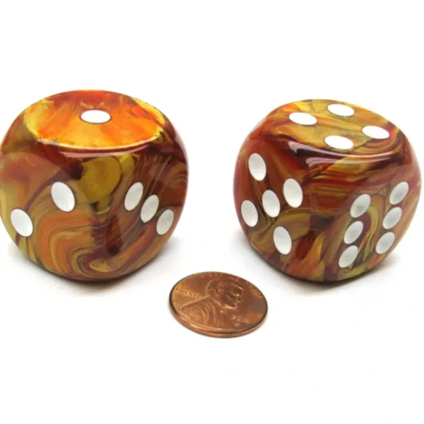 Lustrous 30mm Large D6 Chessex Dice, 2 Pieces - Bronze with White Pips - Your Source for Gaming Essentials Online