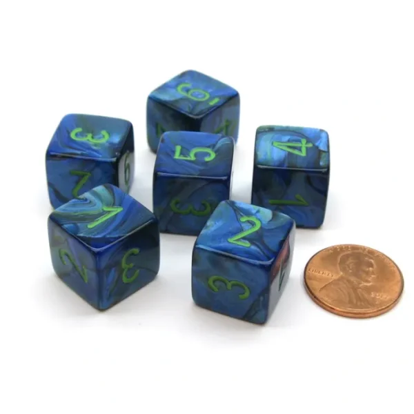 Lustrous 15mm 6-Sided D6 Numbered Chessex Dice, 6 Pieces - Dark Blue with Green - Your Source for Gaming Essentials Cheap