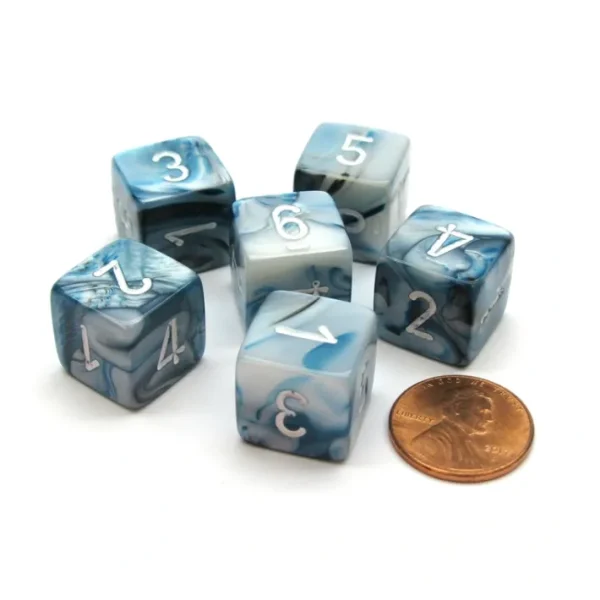 Lustrous 15mm 6-Sided D6 Numbered Chessex Dice, 6 Pieces - Slate with White - Your Source for Gaming Essentials Online