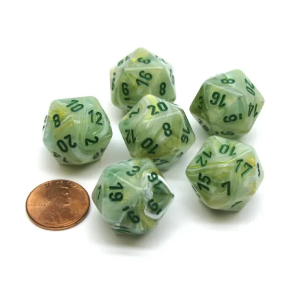 Marble 20 Sided D20 Chessex Dice, 6 Pieces - Green with Dark Green Numbers - Your Source for Gaming Essentials Discount