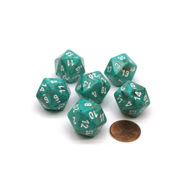 Marble 20 Sided D20 Chessex Dice, 6 Pieces - Oxi-Copper with White Numbers - Your Source for Gaming Essentials Hot